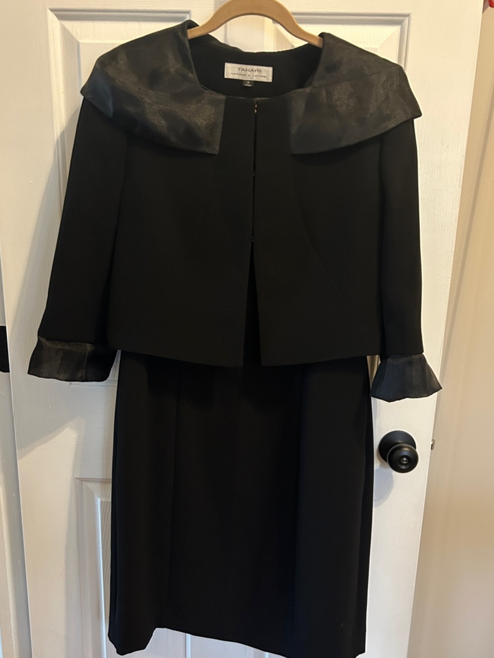 Tahari ASL Black Organza-Trim Dress and Jacket Set